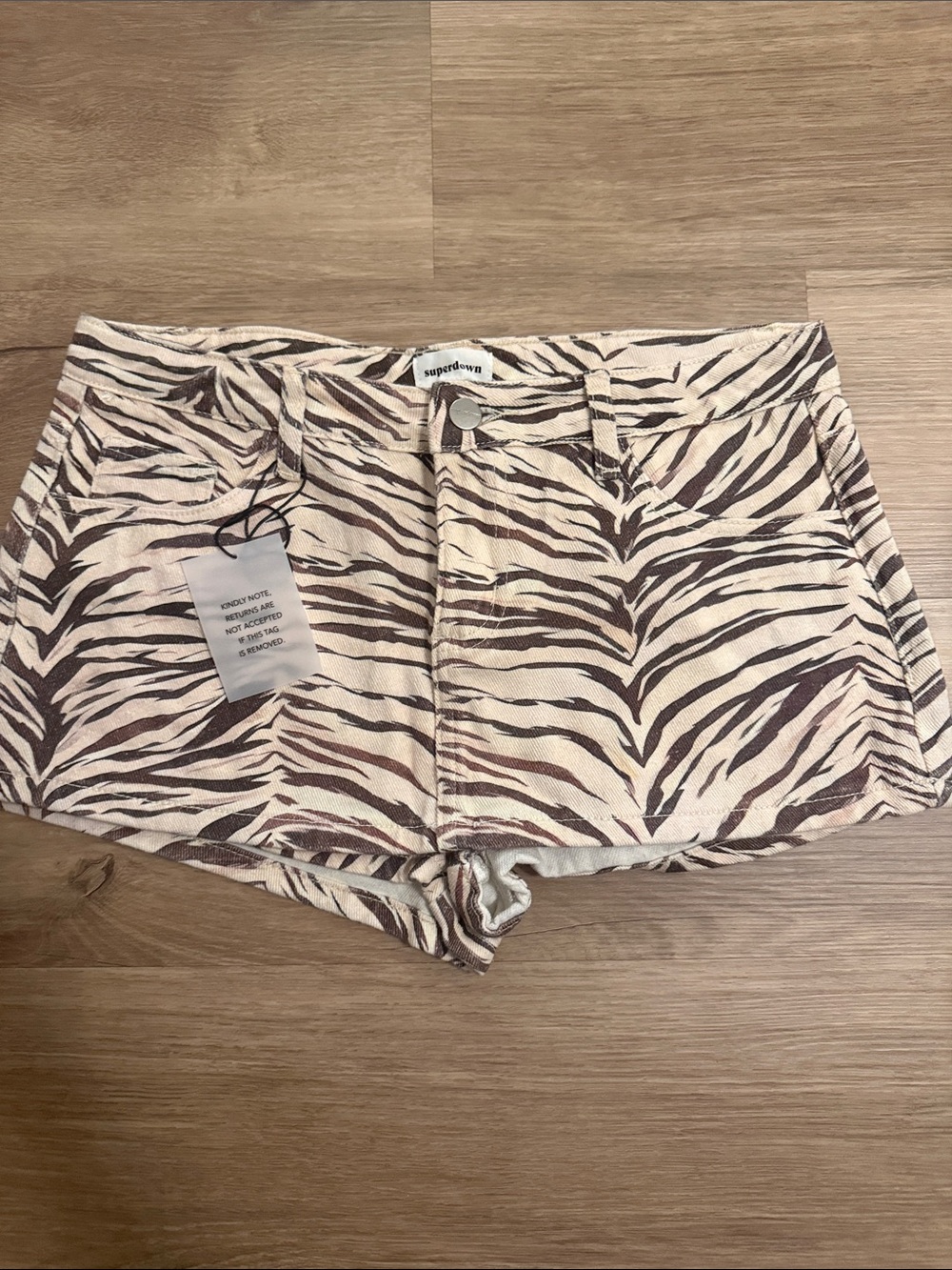 superdown Cream and Brown Zebra Print High-Rise Jean Shorts